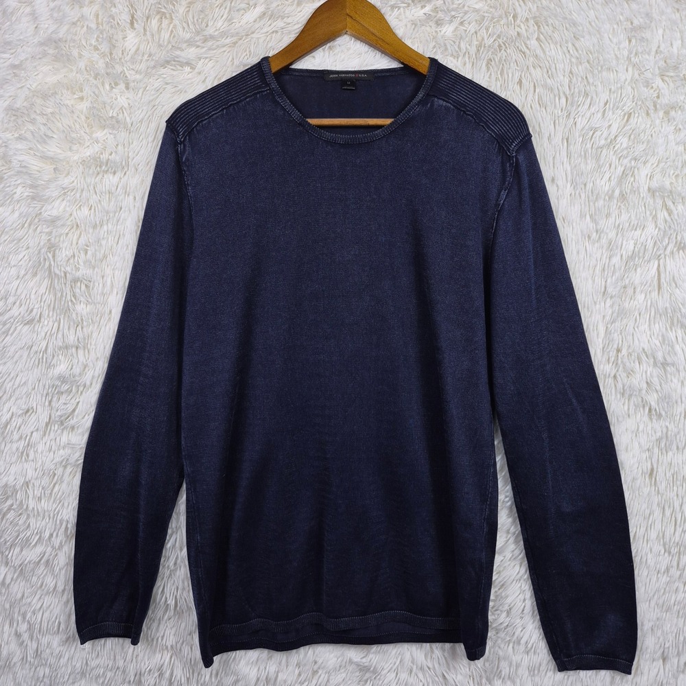 John Varvatos USA Mens Blue Cotton Walter Crewneck Sweater Elbow Patches M